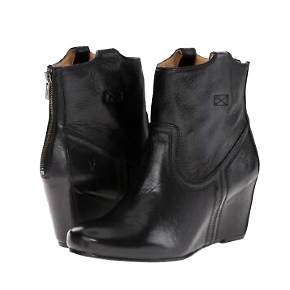 Frye Carson Wedge Black Leather Casual Booties